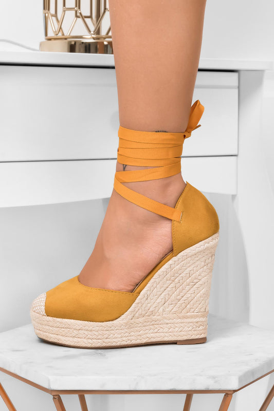 AMBRA - Yellow espadrilles with wedge and laces