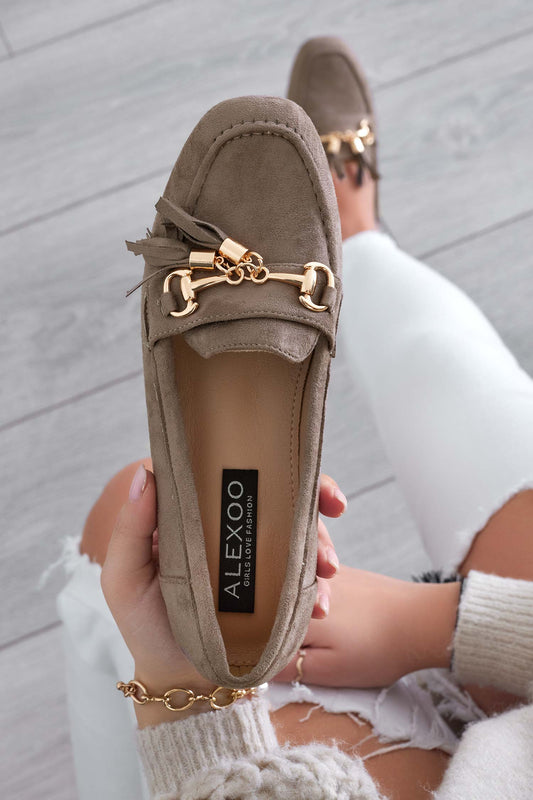 CORINNA - Mud suede loafers with pendant