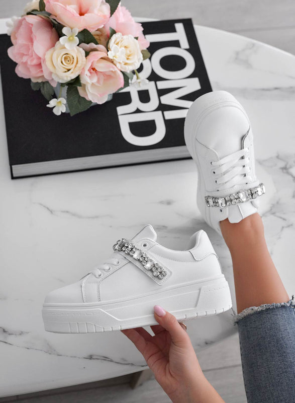 ABEL - White sneakers with rhinestone band