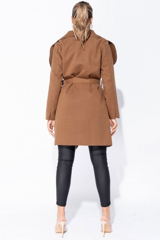 Light brown coat with drawstring waist