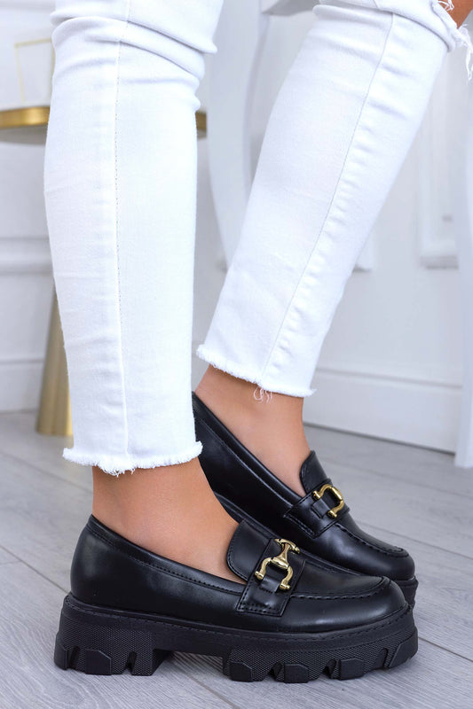 ALFRED - Black loafers with gold buckle