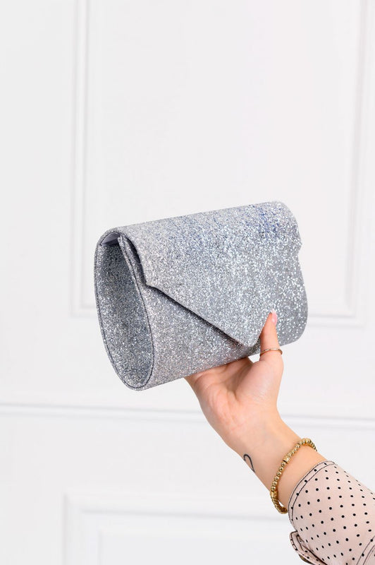 Silver clutch bag with glitter B203