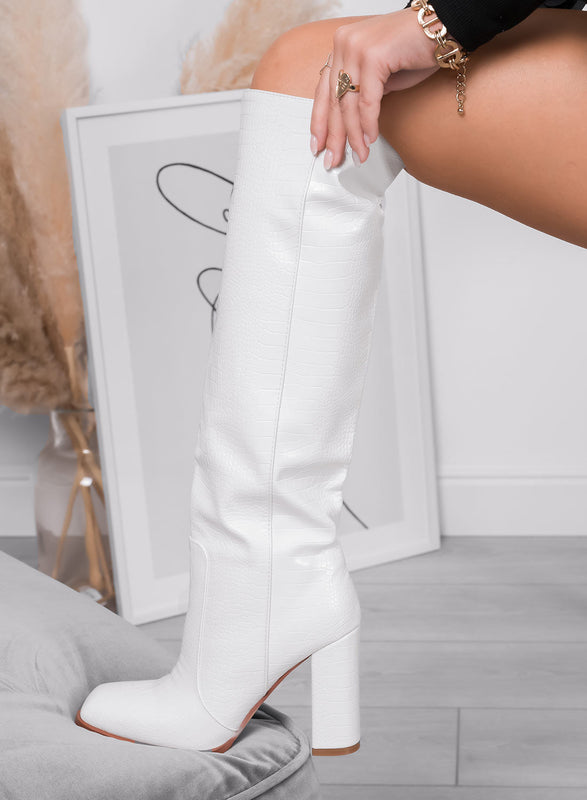 ANGELICA - Alexoo white boots with crocodile print
