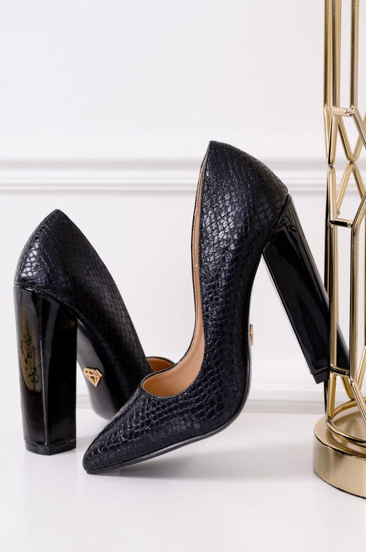 DELIA - Black pumps with python print and block heels