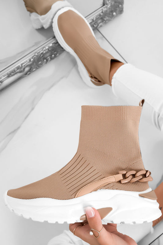FLORA -  Beige sneakers in elastic fabric