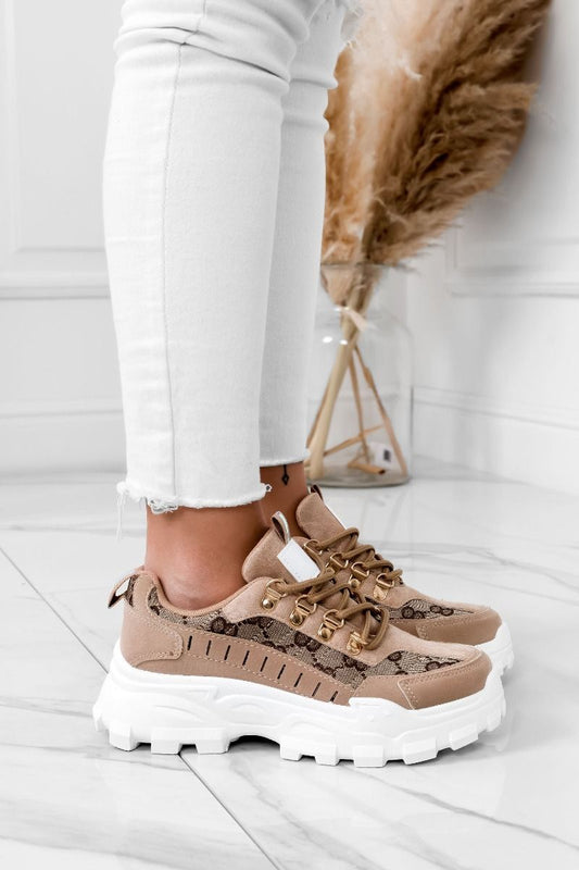 MARISOL - Light brown sneakers with brown prints  and golden hooks