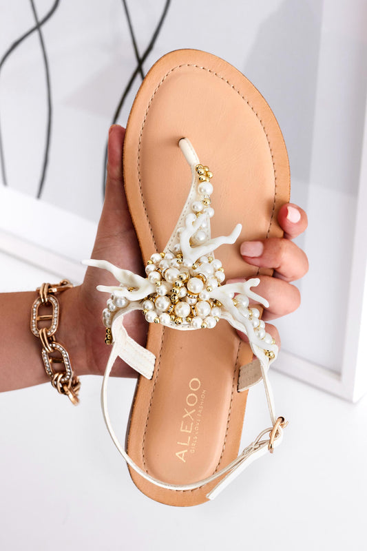 CARLOTTA - Alexoo thong sandals with beige faux coral