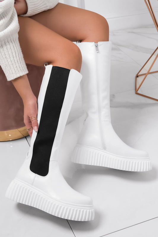 White Alexoo boots with elastic and removable chain
