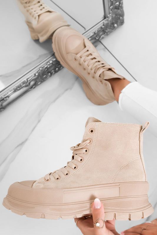 ILENIA - Beige suede sneakers