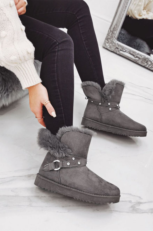 Grey snow boots with faux fur and rhinestones Jana