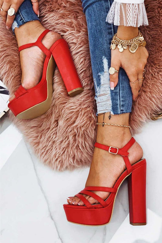 BROOKE - Red faux leather sandals with high heels