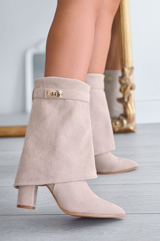 DEENA - Alexoo beige ankle boots with turn-up