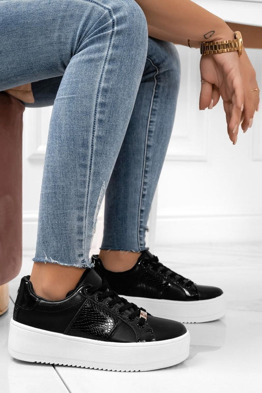 MORENA - Baskets noires avec empiècements effet python