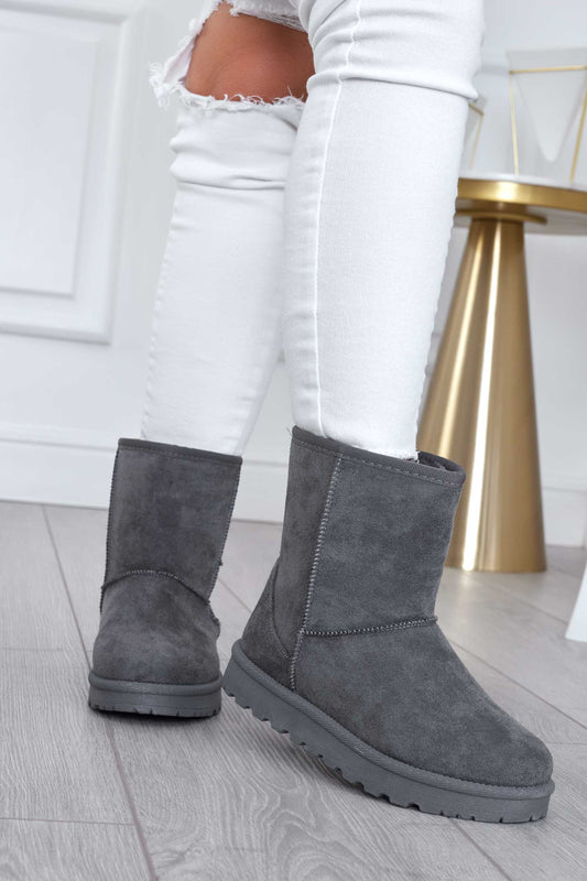 Bottines grises chaudes et rembourrées