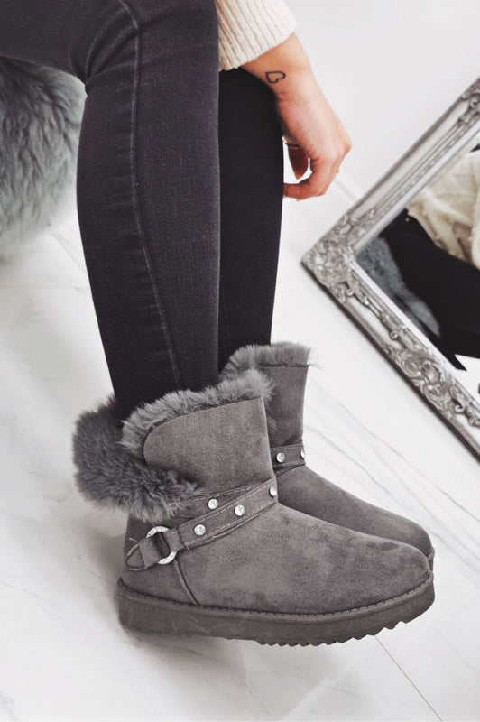 Grey snow boots with faux fur and rhinestones Jana