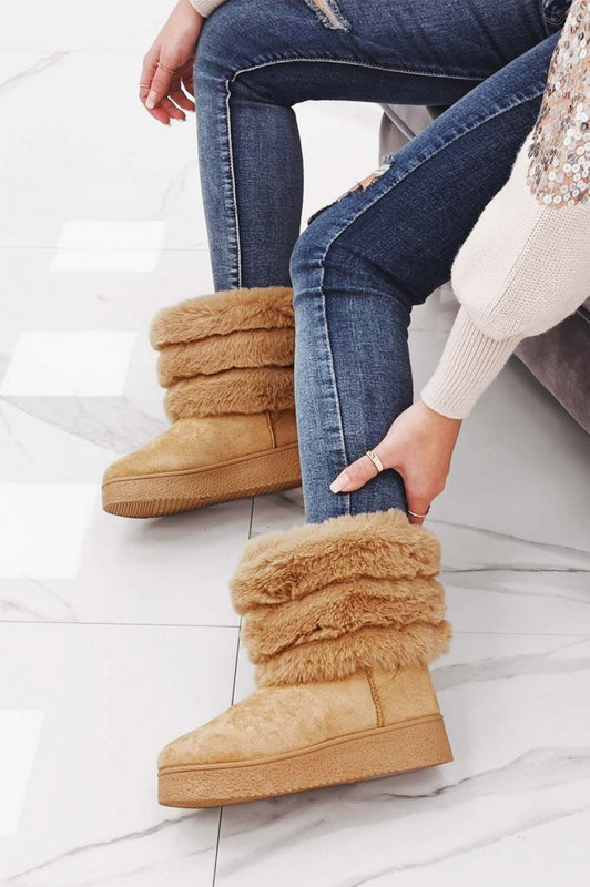 SHANNON - Beige snow boots with faux fur