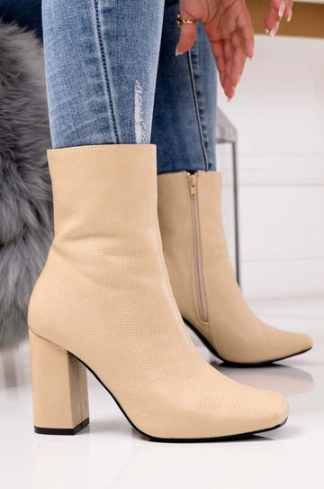 Bottines beiges effet python à talon confortable