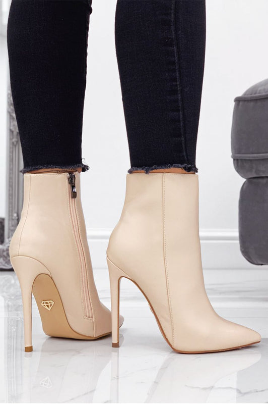 Beige ankle boots in faux leather with high heel