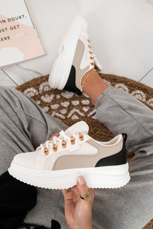 MILLY - White sneakers with beige and black details