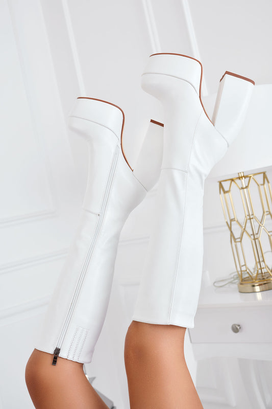 White platform boots Alexoo with high curved heel