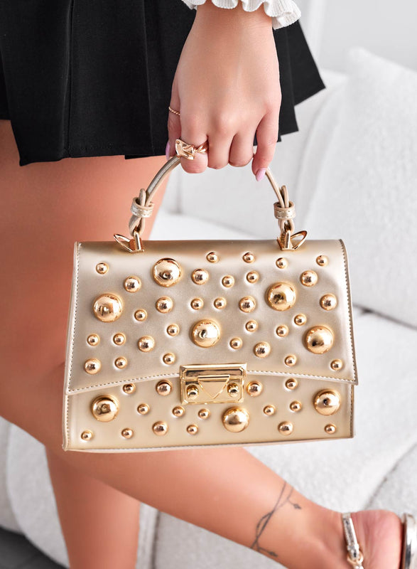 Gold bag with ball studs and shoulder strap B231