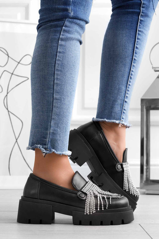 Mocasines plataforma negros Alexoo con accesorios intercambiables