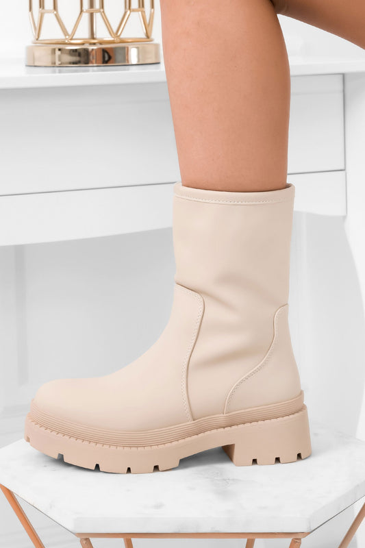 CLARITA -  Beige faux leather ankle boots