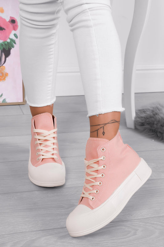 BARBARA - Pink fabric sneakers with high sole