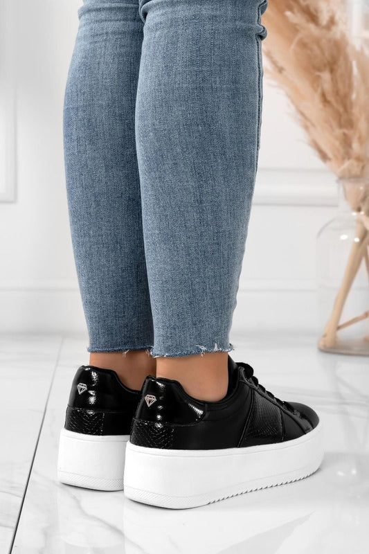 MORENA - Baskets noires avec empiècements effet python