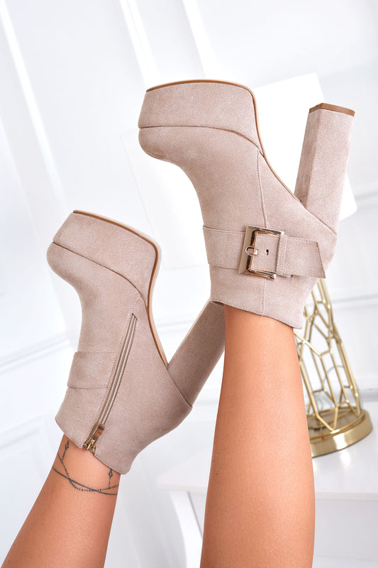 Beige Alexoo ankle boots with buckle