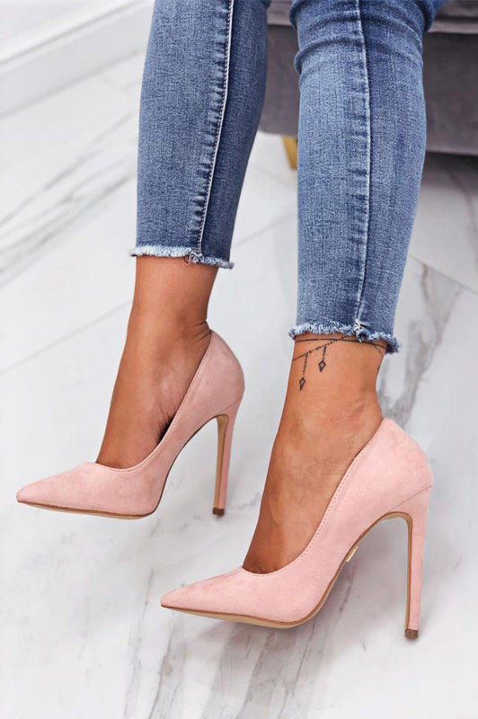 LEXIE - Escarpins roses en daim avec talon haut