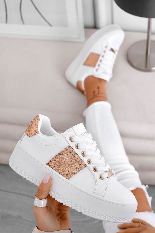 CIRCE - Alexoo white sneakers with rose gold glitter