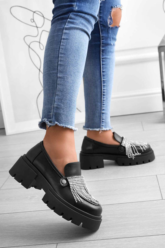 Mocasines plataforma negros Alexoo con accesorios intercambiables