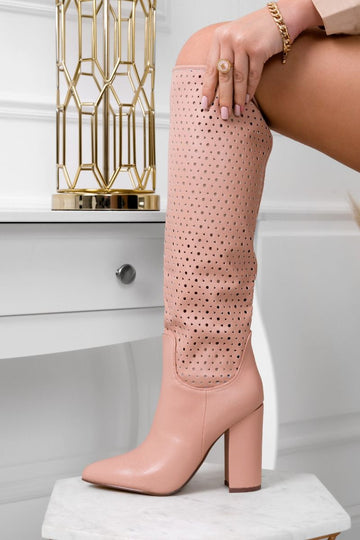 SAHARA - Pink perforated boots with comfortable heel