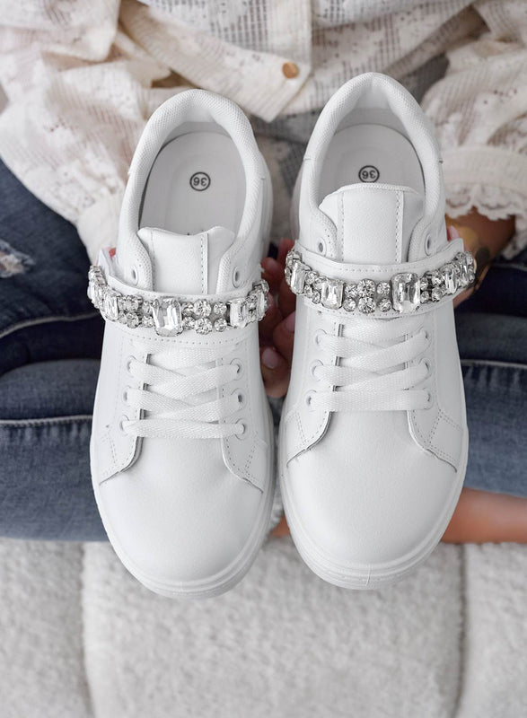 ABEL - White sneakers with rhinestone band