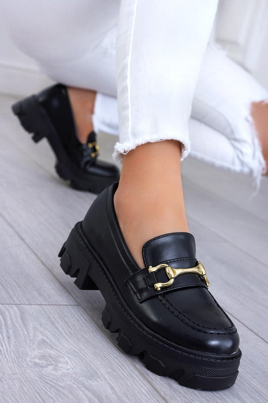 ALFRED - Black loafers with gold buckle