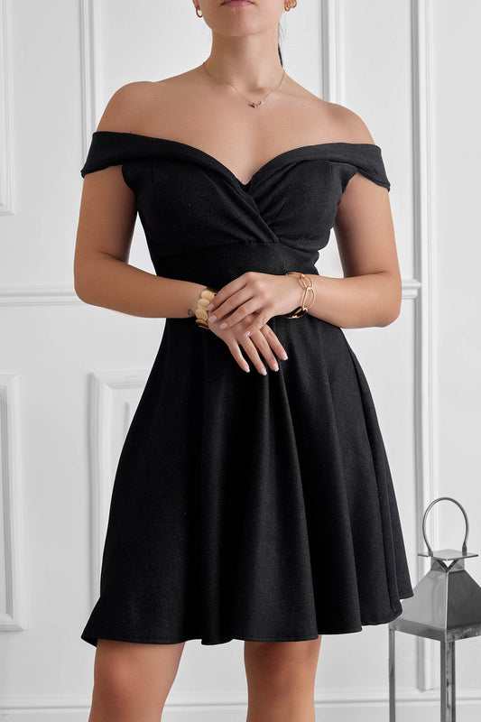 Black dress in laminated fabric