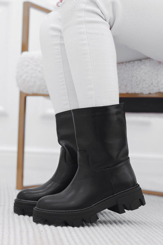BECKY - Alexoo black faux leather ankle boots