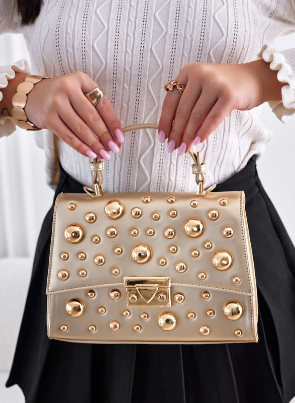 Gold bag with ball studs and shoulder strap B231
