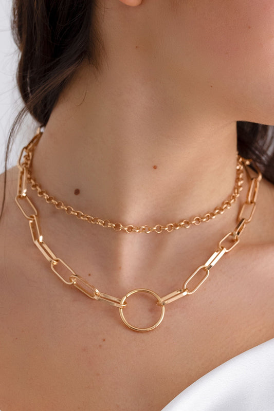 Double-round gold necklace