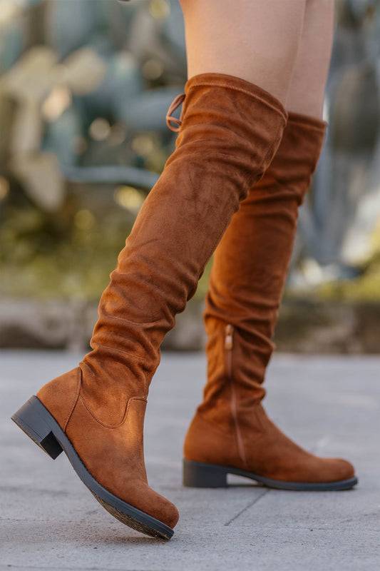 DOREEN - Camel suede boots over the knee