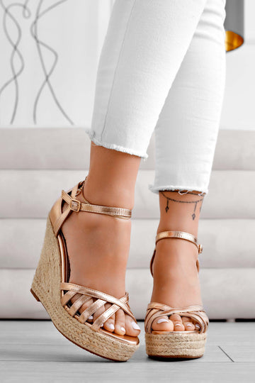 Metallic rose gold espadrille sandals