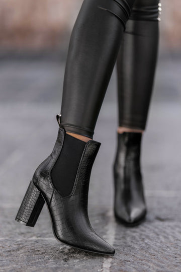 Black Alexoo ankle boots with crocodile effect and side elastic