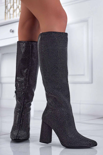 Bottes argentées ornées de strass avec talon confortable