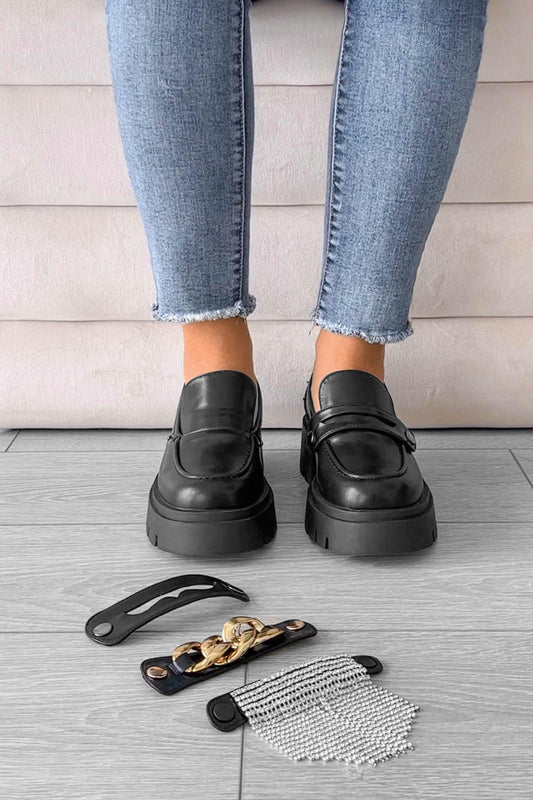 Mocasines plataforma negros Alexoo con accesorios intercambiables