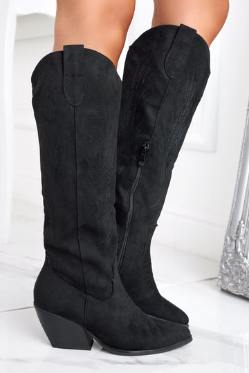 Black suede Texan camperos boots