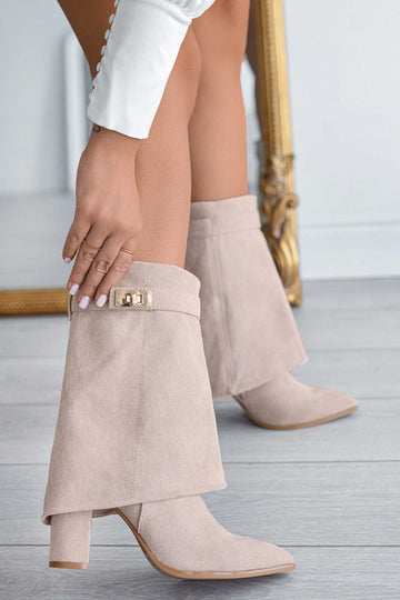 Beige Alexoo ankle boots with turn-down cuff