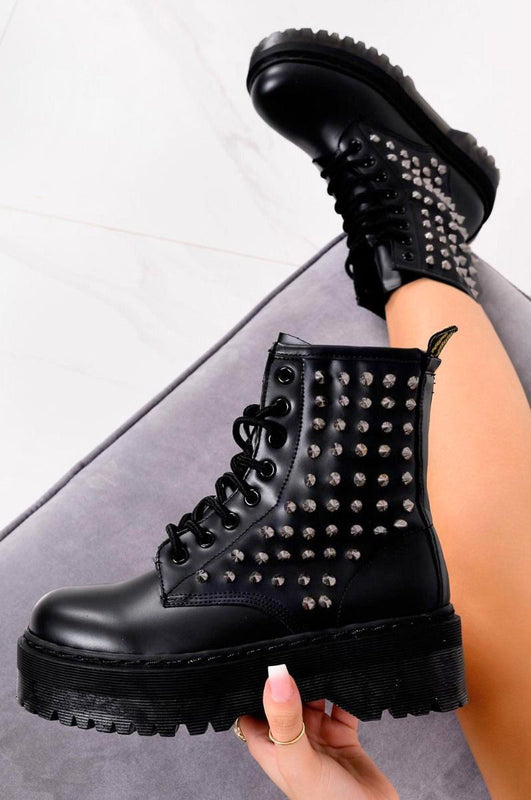 DUNKAN - Black biker boots with side studs