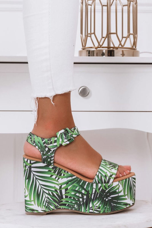 Sandales imprimé Forêt avec semelle compensée plateforme