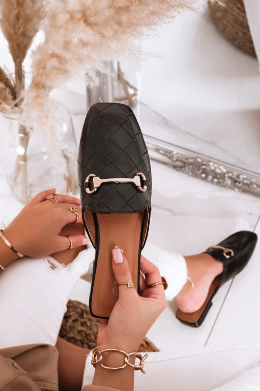 mocassins ouverts noirs à carreaux